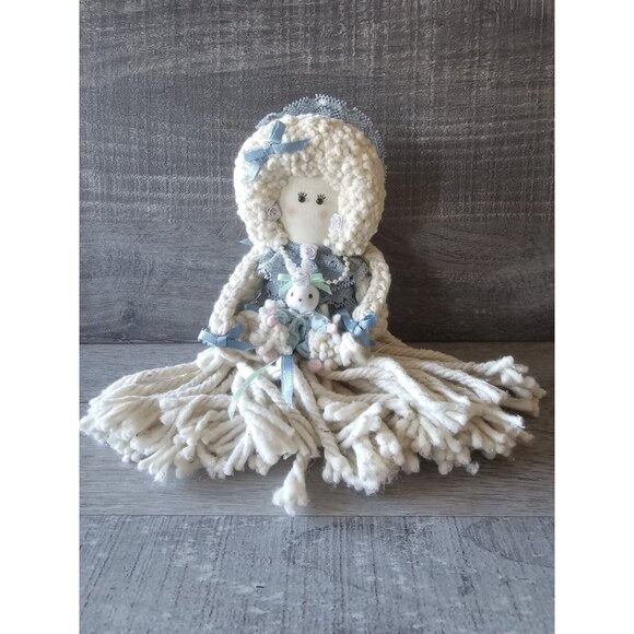 Vtg Doll Yarn Rope Country Rustic Handmade w/ Bunny Rabbit Toy 12" - Picture 1 of 6